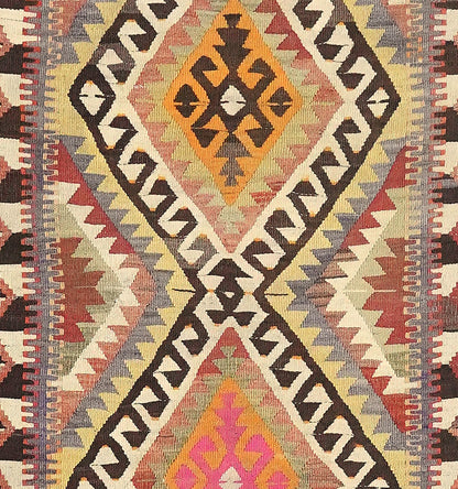 Détail du tissage – Tapis kilim ancien Isparta 264×108 cm, laine naturelle tissée main