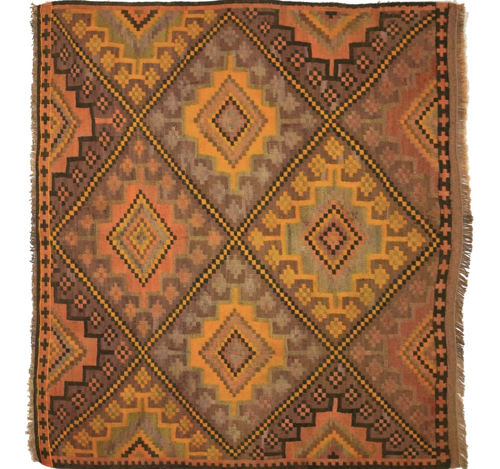Vue horizontale du kilim Kagizman 130 x 110 cm – Tapis turc en laine de provenance Kagizman