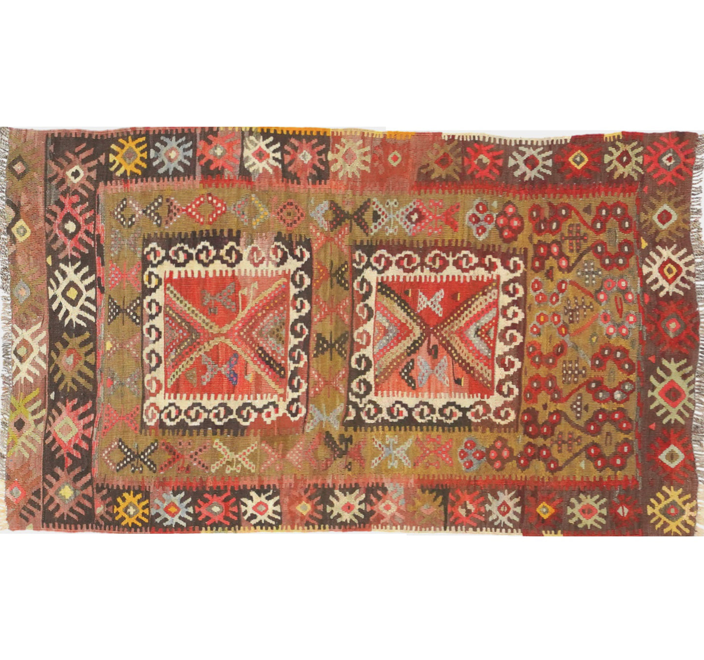 Vue horizontale du kilim Kayseri 146 x 83 cm – Tapis turc en laine de provenance Kayseri