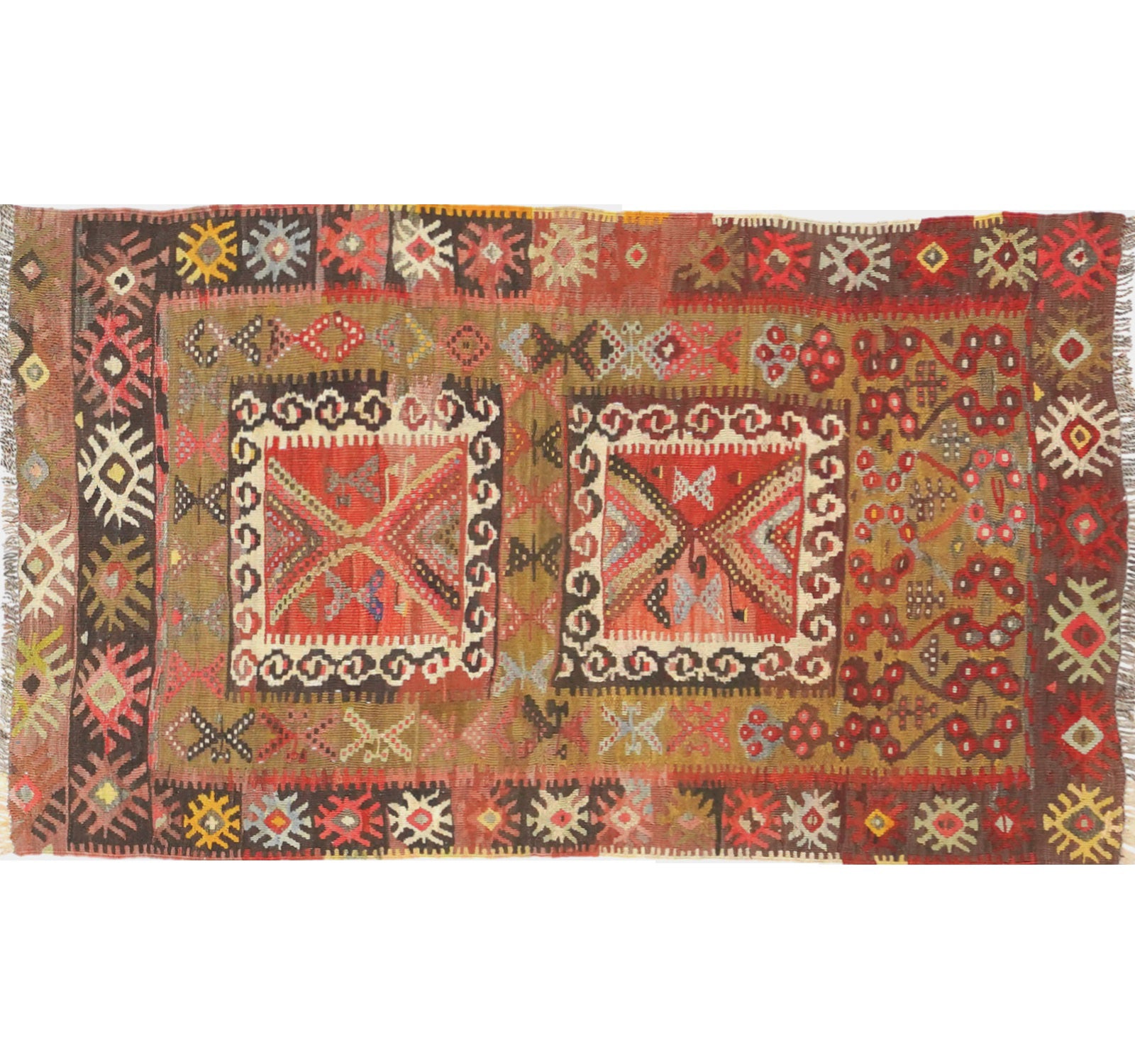 Vue horizontale du kilim Kayseri 146 x 83 cm – Tapis turc en laine de provenance Kayseri