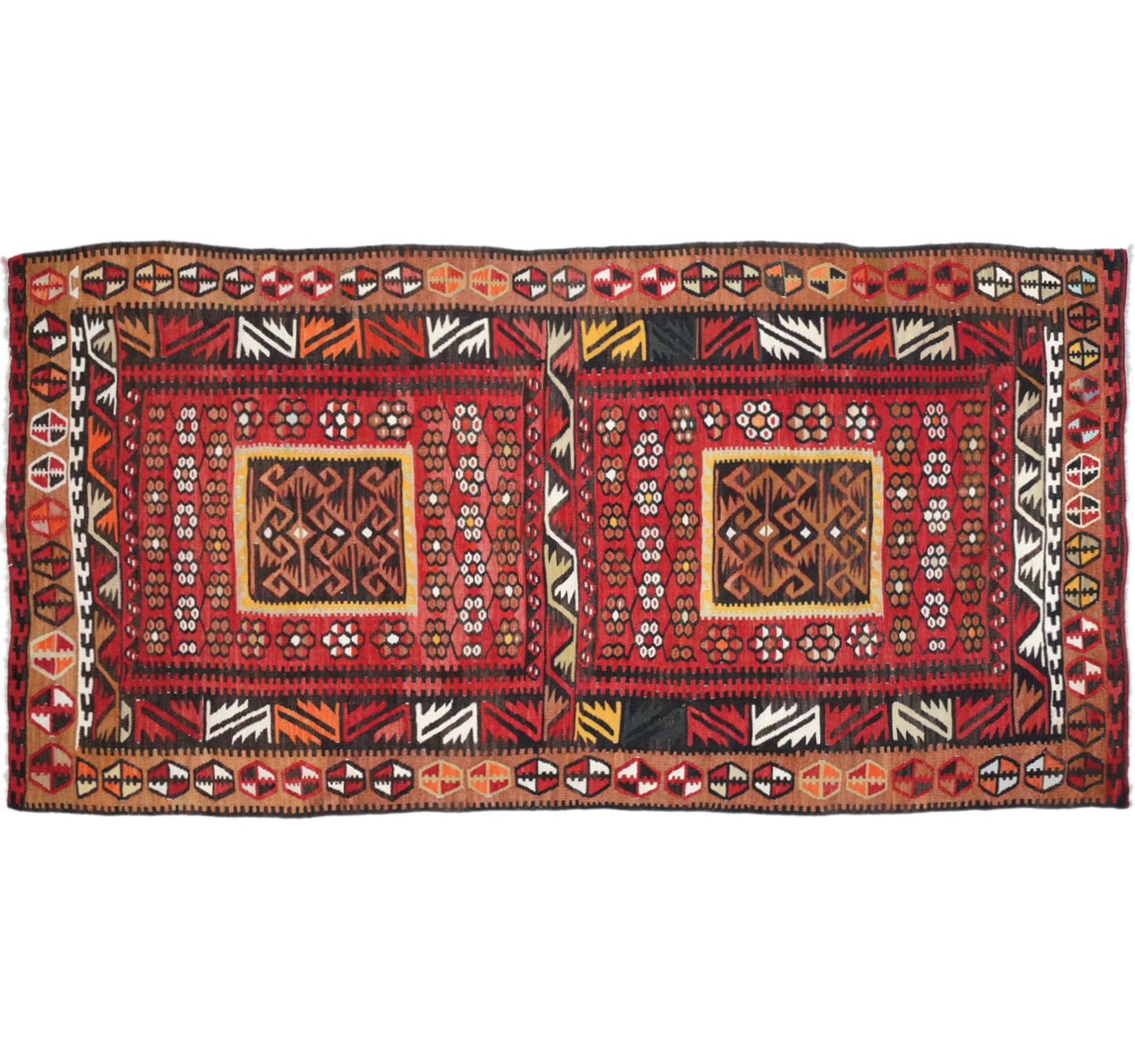 Vue horizontale du kilim Kayseri 240 x 115 cm – Tapis turc en laine de provenance Kayseri