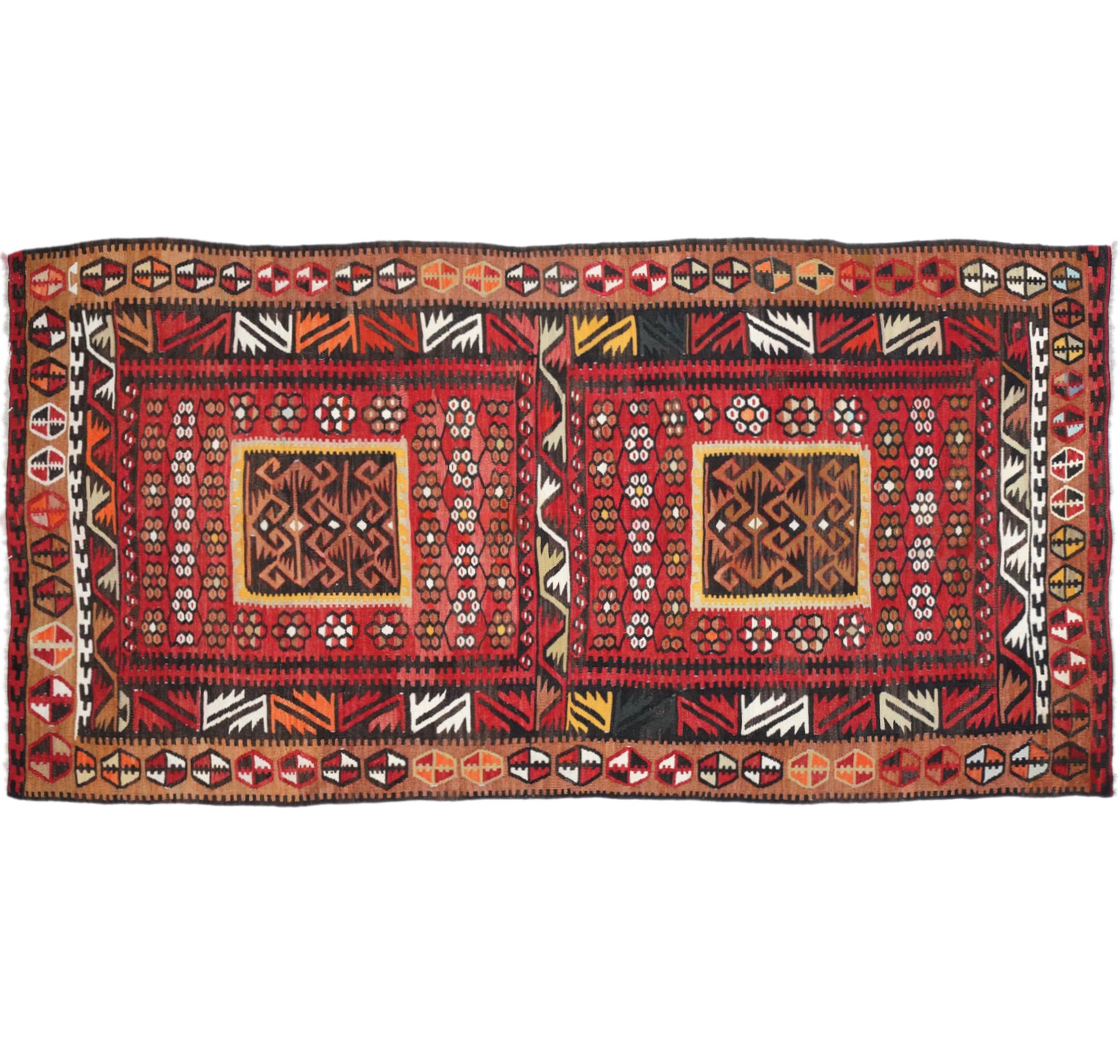 Vue horizontale du kilim Kayseri 240 x 115 cm – Tapis turc en laine de provenance Kayseri