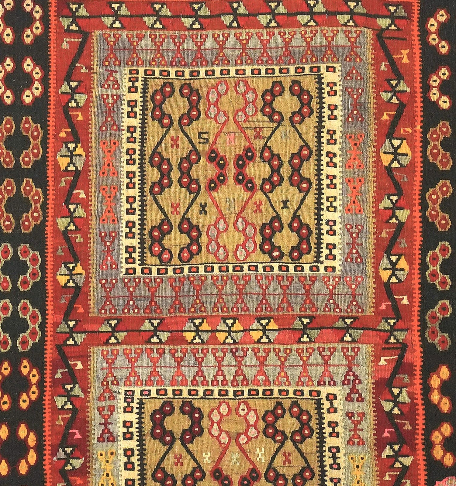 Détail du tissage – Tapis kilim ancien Kayseri 148×100 cm, laine naturelle tissée main