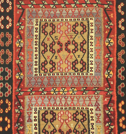 Détail du tissage – Tapis kilim ancien Kayseri 148×100 cm, laine naturelle tissée main