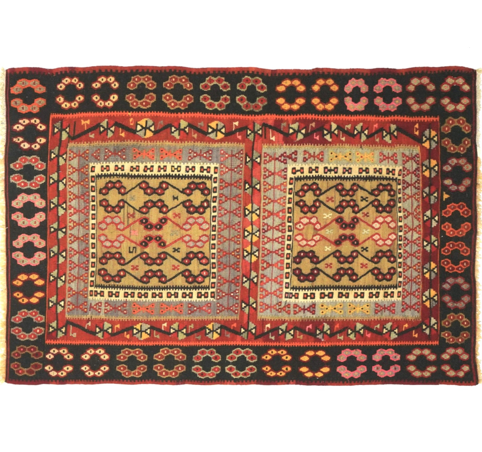 Tapis kilim ancien Kayseri 148×100 cm, vue d'ensemble – Laine naturelle, environ 60 ans, Anatolie Centrale