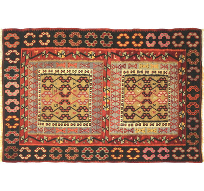 Tapis kilim ancien Kayseri 148×100 cm, vue d'ensemble – Laine naturelle, environ 60 ans, Anatolie Centrale