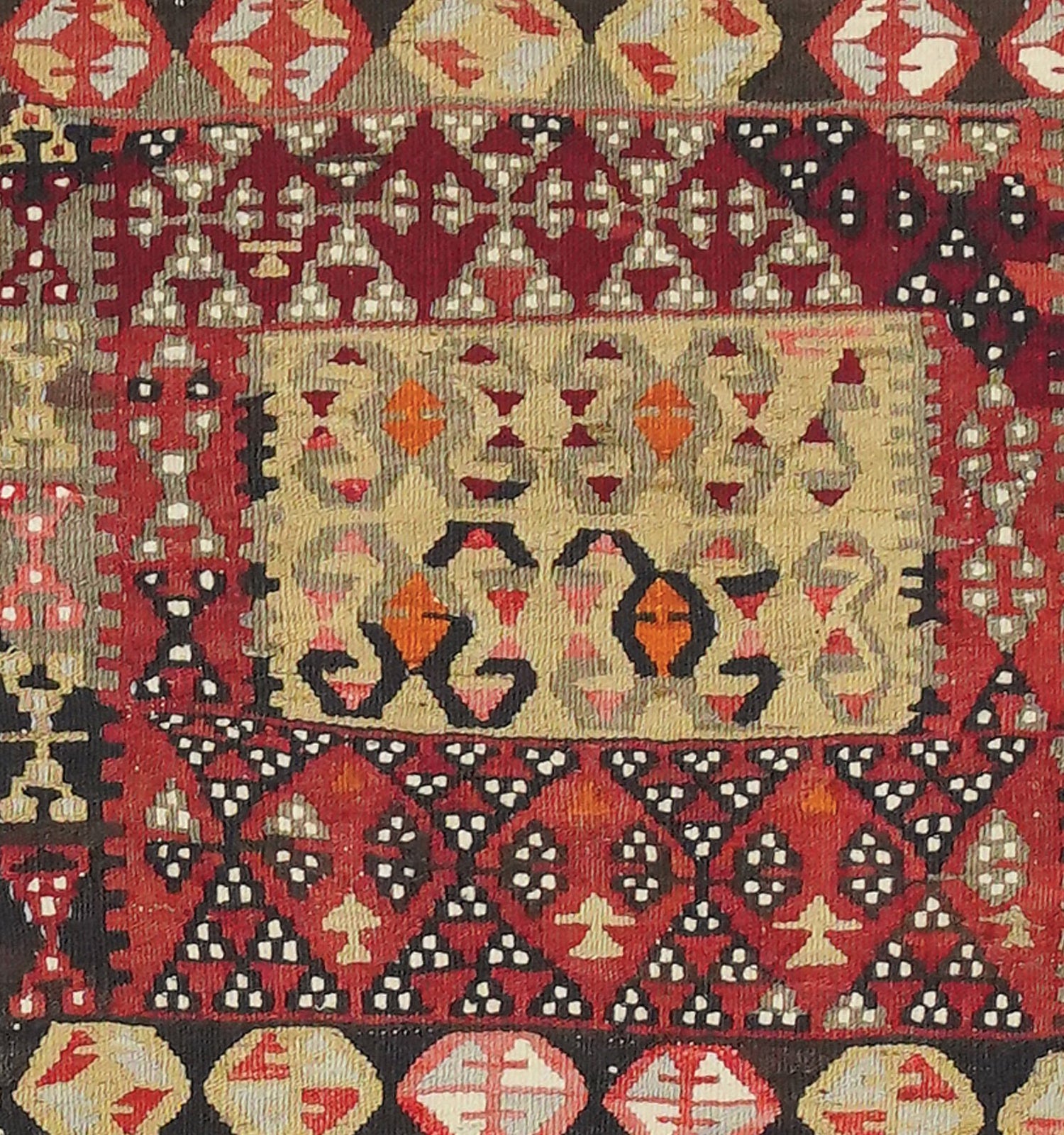 Détail du tissage – Tapis kilim ancien Kayseri 158×98 cm, laine naturelle tissée main