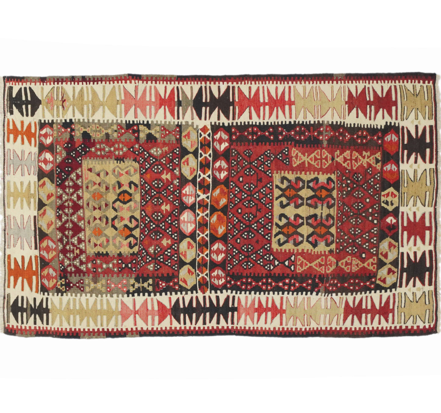 Tapis kilim ancien Kayseri 158×98 cm, vue d'ensemble – Laine naturelle, environ 60 ans, Anatolie Centrale