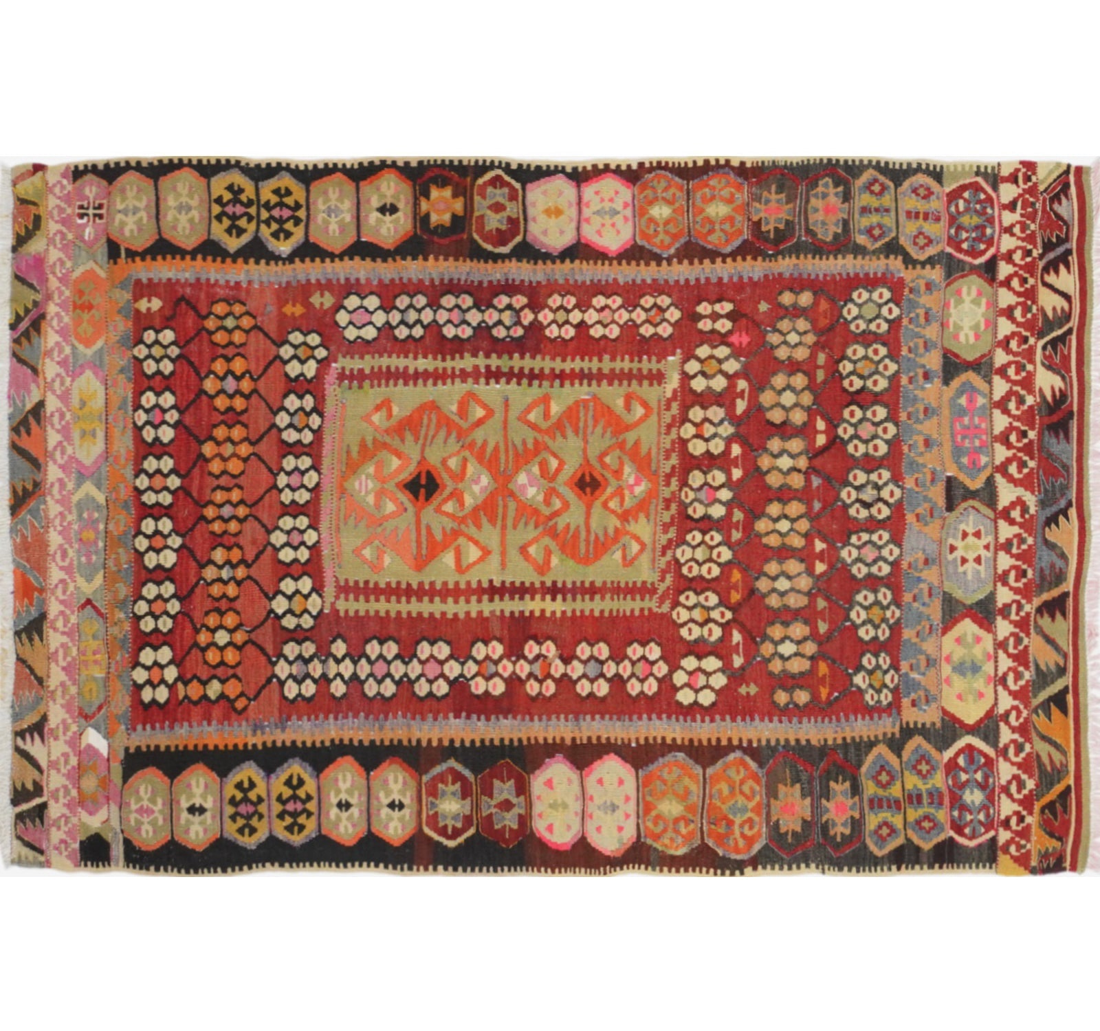 Tapis kilim ancien Kayserie 172×125 cm, vue d'ensemble – Laine naturelle, environ 60 ans, Anatolie Centrale