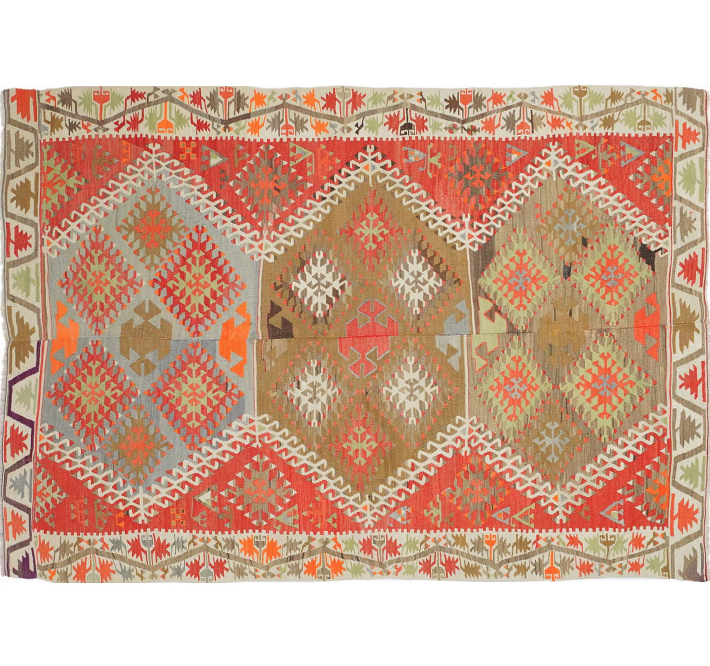 Vue horizontale du kilim Kayserie 232 x 160 cm – Tapis turc en laine de provenance Kayserie