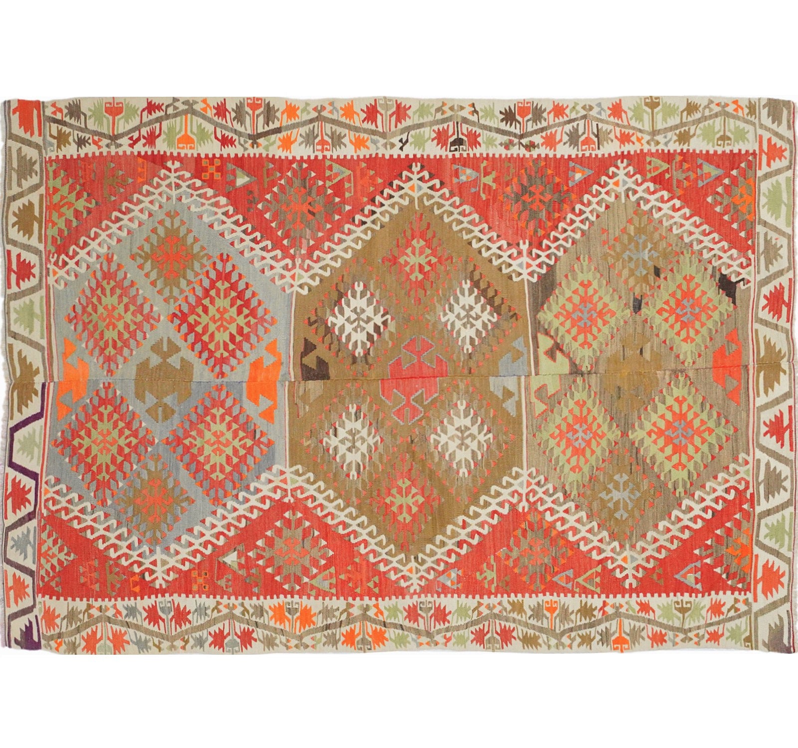 Vue horizontale du kilim Kayserie 232 x 160 cm – Tapis turc en laine de provenance Kayserie