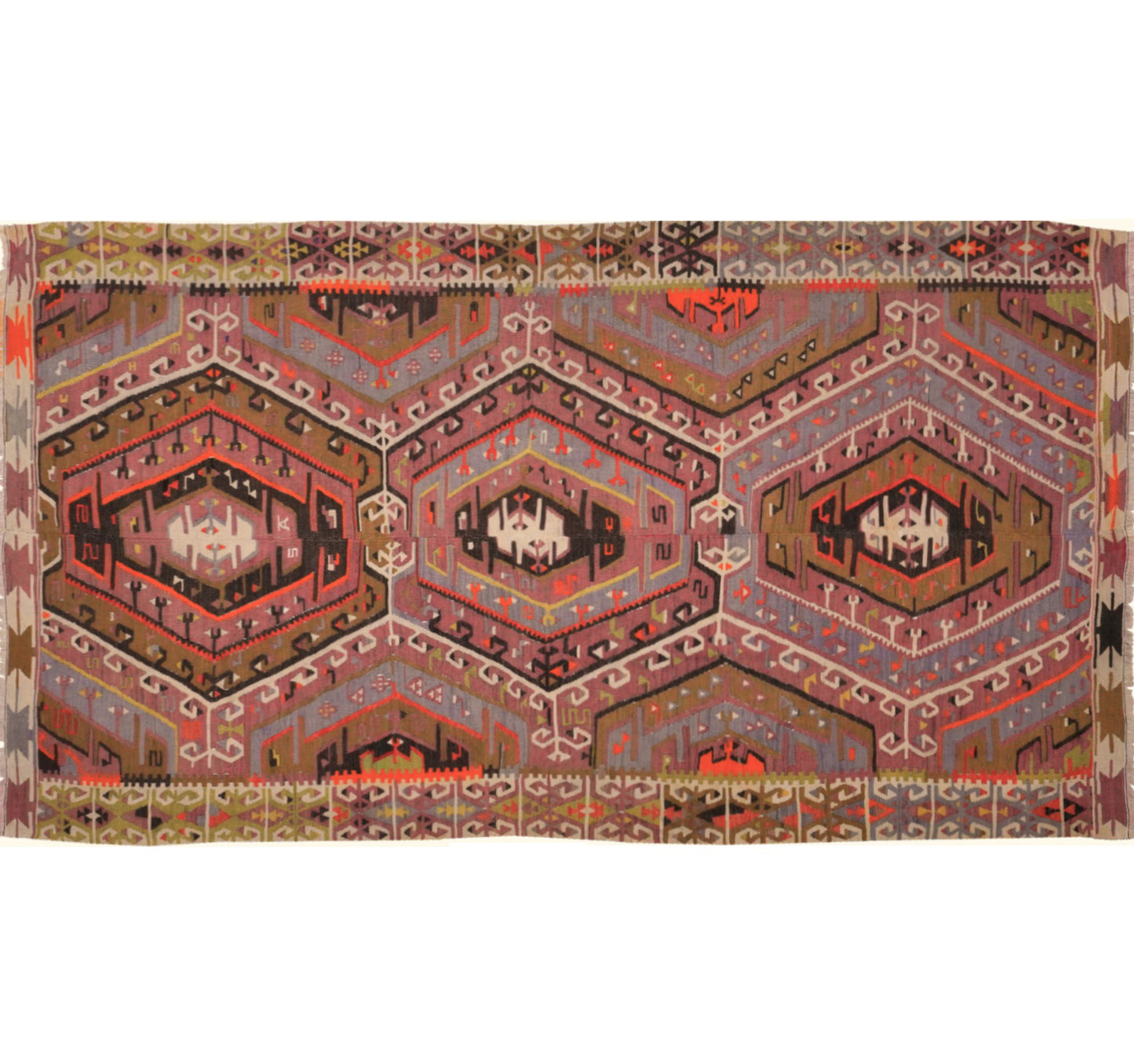 Vue horizontale du kilim Kayserie 260 x 145 cm – Tapis turc en laine de provenance Kayserie