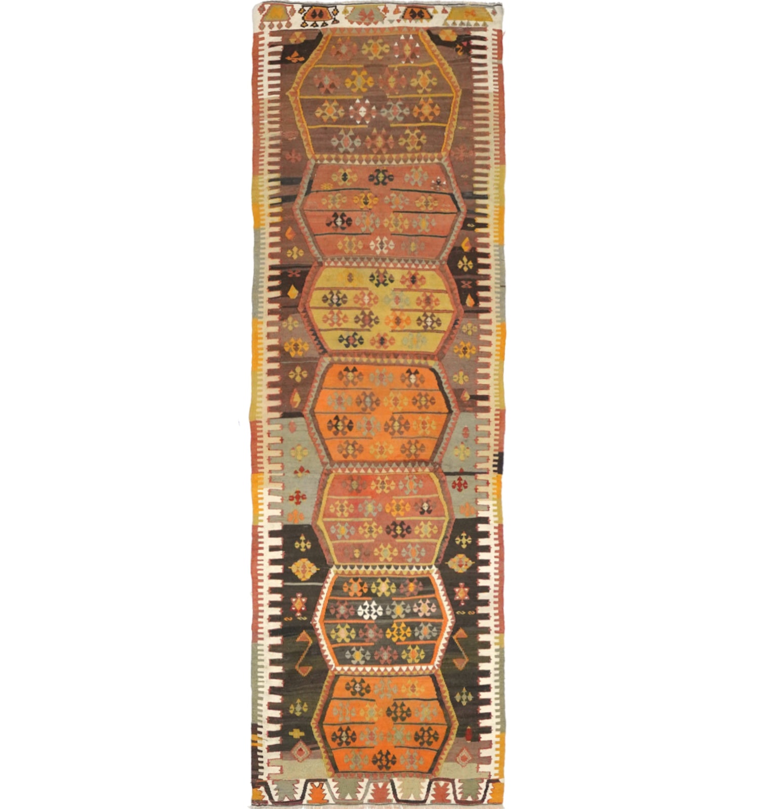 Kilim Kirsehir 330 x 96 cm – Tapis turc en laine tissé main, provenance Kirsehir