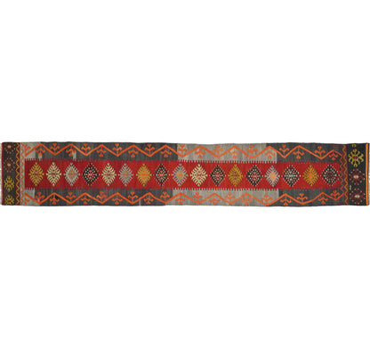 Vue horizontale du kilim Kirsehir 420 x 62 cm – Tapis turc en laine de provenance Kirsehir