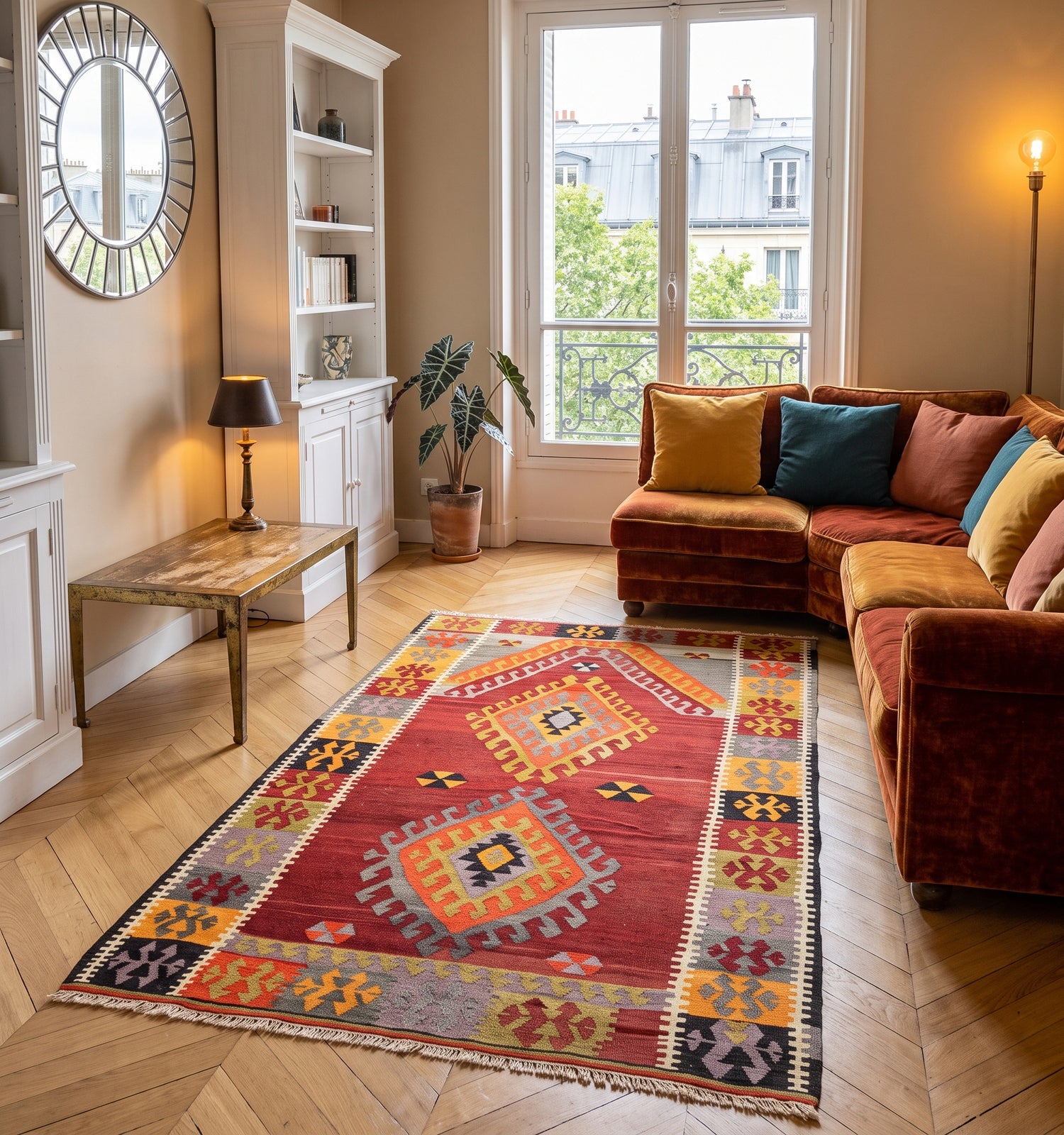 Détail du tissage en laine du kilim Kayseri tissé à la main (provenance Kayseri)