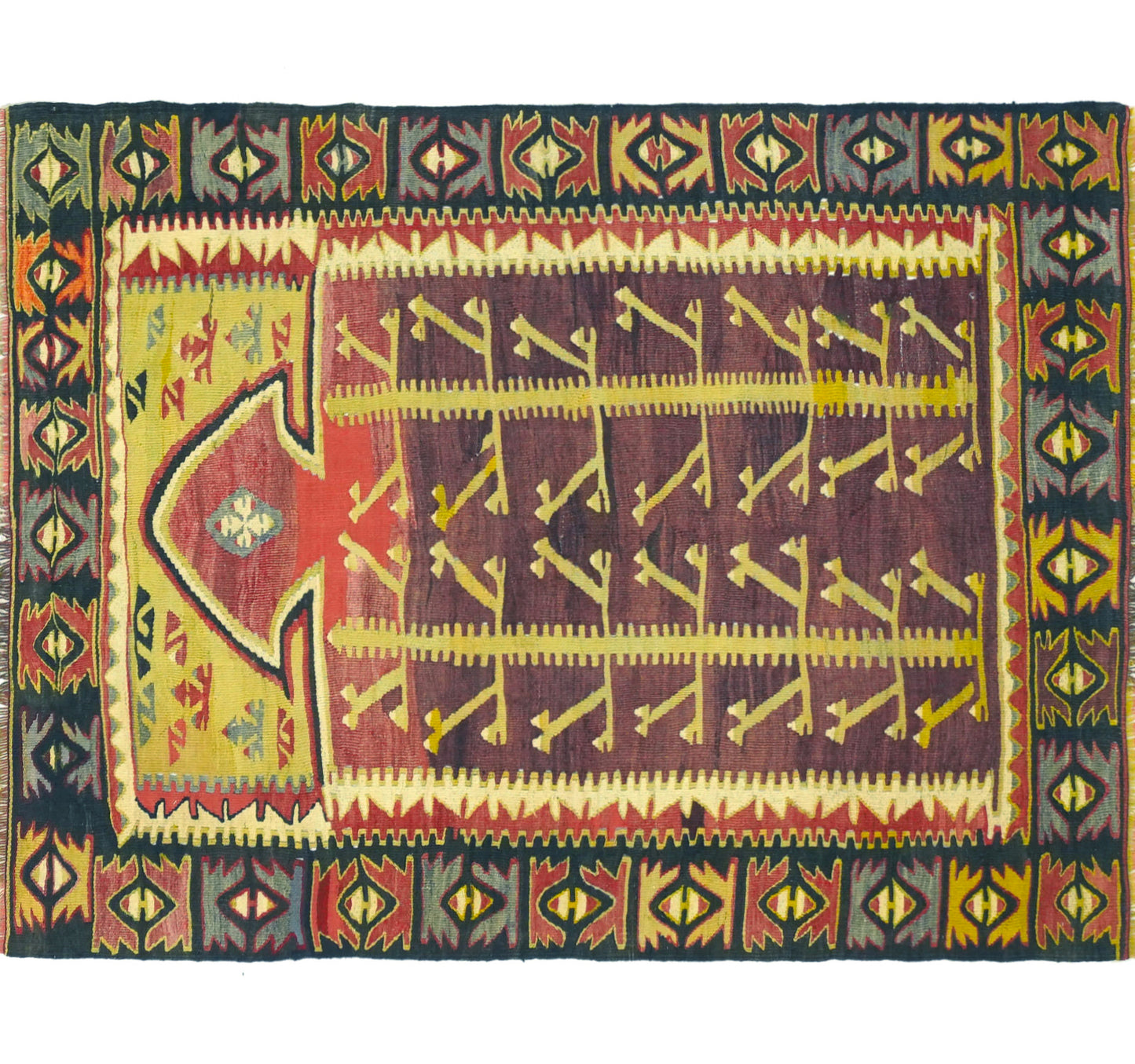 Vue horizontale du kilim Konya 146 x 110 cm – Tapis turc en laine de provenance Konya