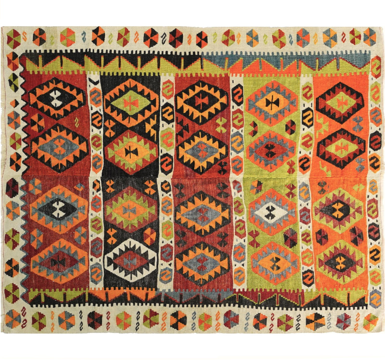 Tapis kilim ancien Konya 180×150 cm, vue d'ensemble – Laine naturelle, environ 60 ans, Anatolie Centrale