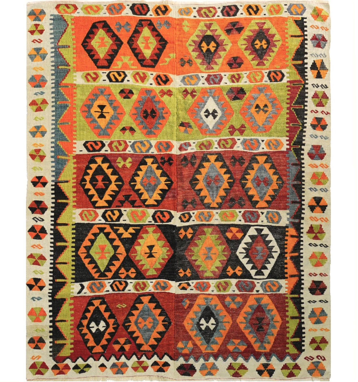 Kilim ancien Konya 180×150 cm – Tapis kilim tissé main en laine naturelle, Anatolie Centrale