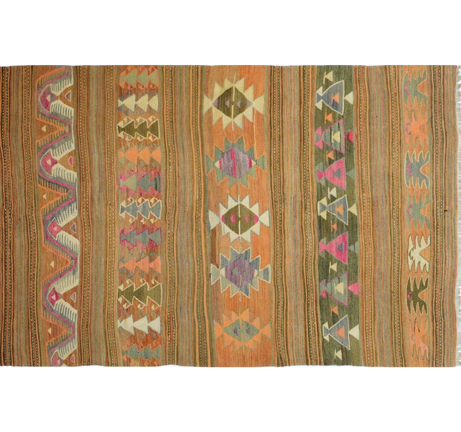 Tapis kilim ancien Konya 202×140 cm, vue d'ensemble – Laine naturelle, environ 60 ans, Anatolie Centrale