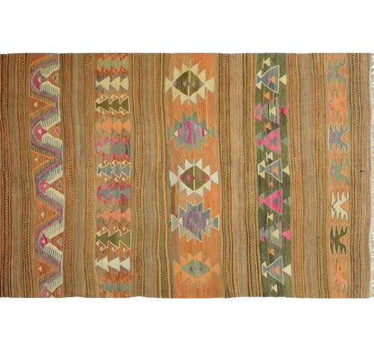 Tapis kilim ancien Konya 202×140 cm, vue d'ensemble – Laine naturelle, environ 60 ans, Anatolie Centrale