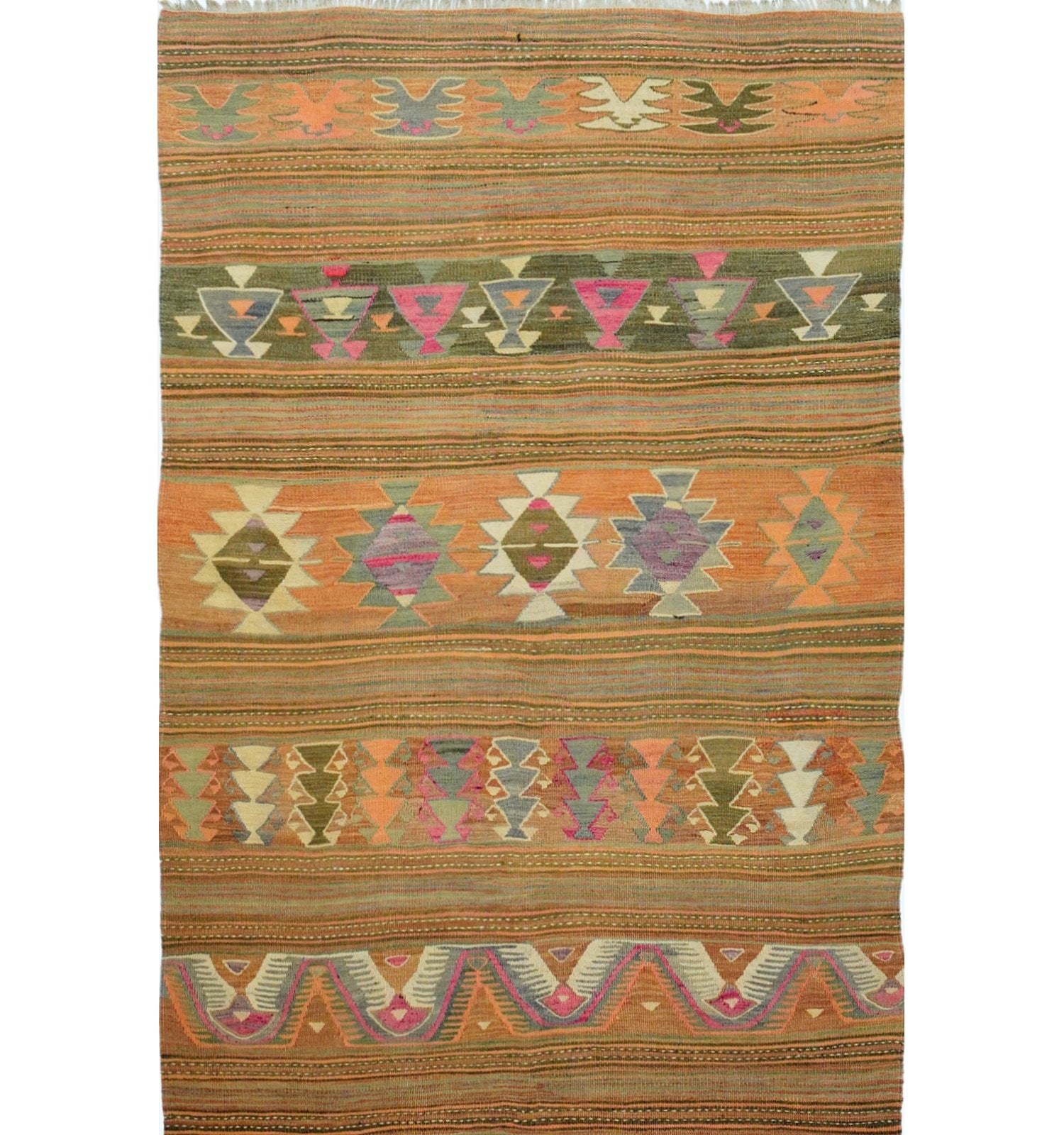 Kilim ancien Konya 202×140 cm – Tapis kilim tissé main en laine naturelle, Anatolie Centrale