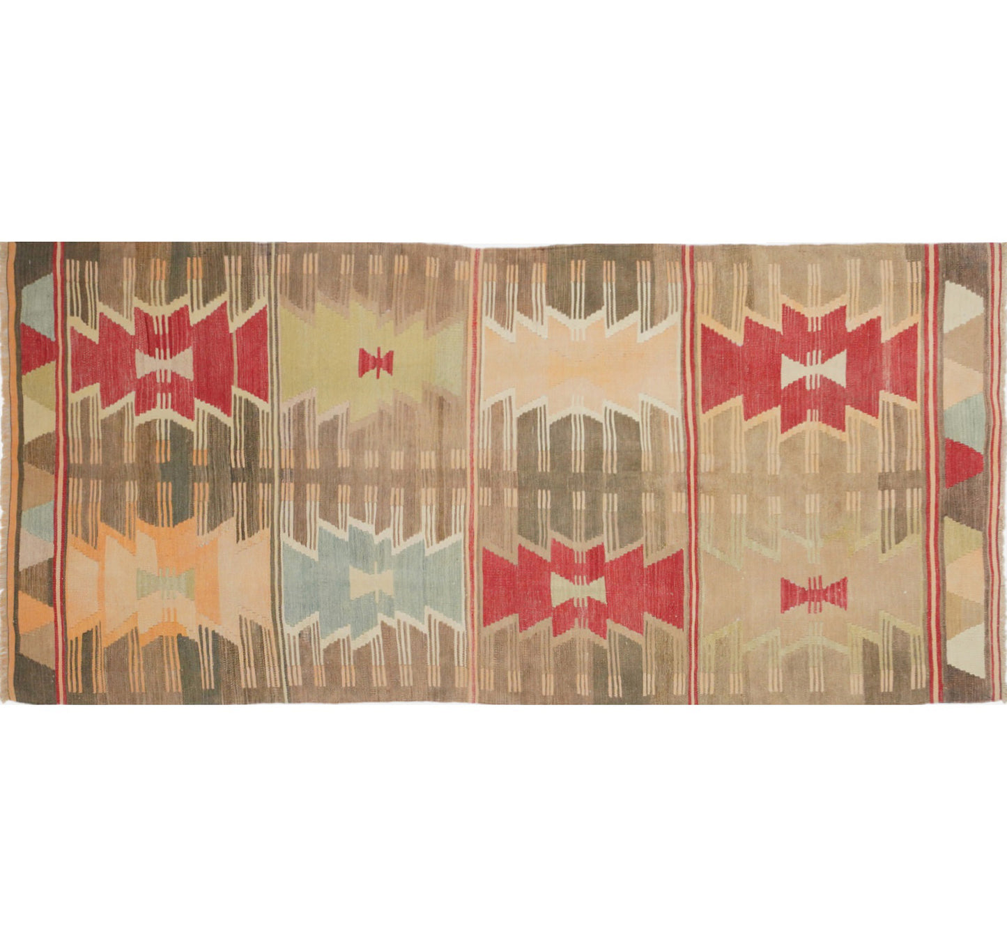 Tapis kilim ancien Konya 260×120 cm, vue d'ensemble – Laine naturelle, environ 55 ans, Anatolie Centrale