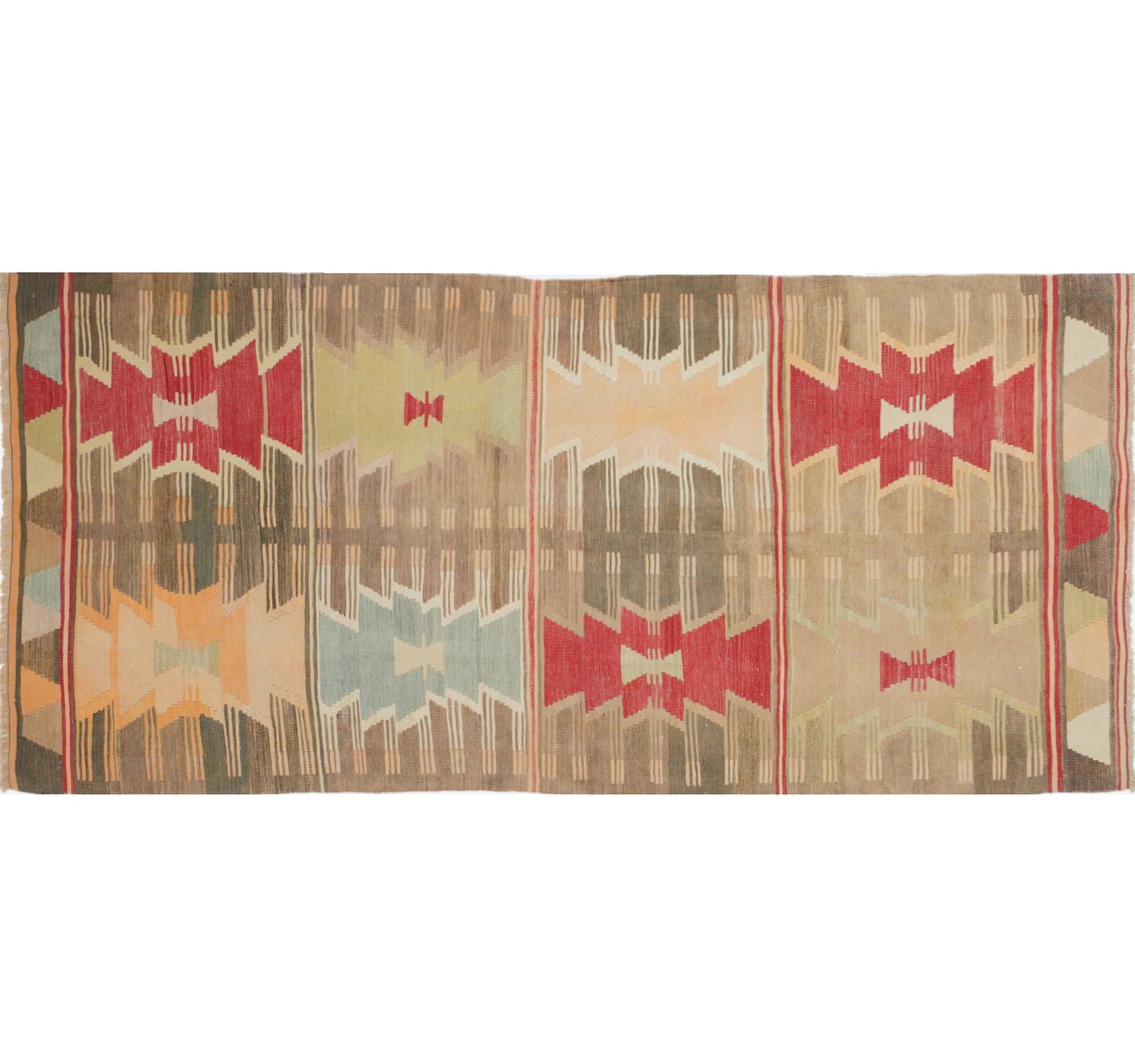 Tapis kilim ancien Konya 260×120 cm, vue d'ensemble – Laine naturelle, environ 55 ans, Anatolie Centrale