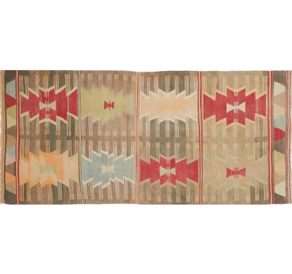 Tapis kilim ancien Konya 260×120 cm, vue d'ensemble – Laine naturelle, environ 55 ans, Anatolie Centrale