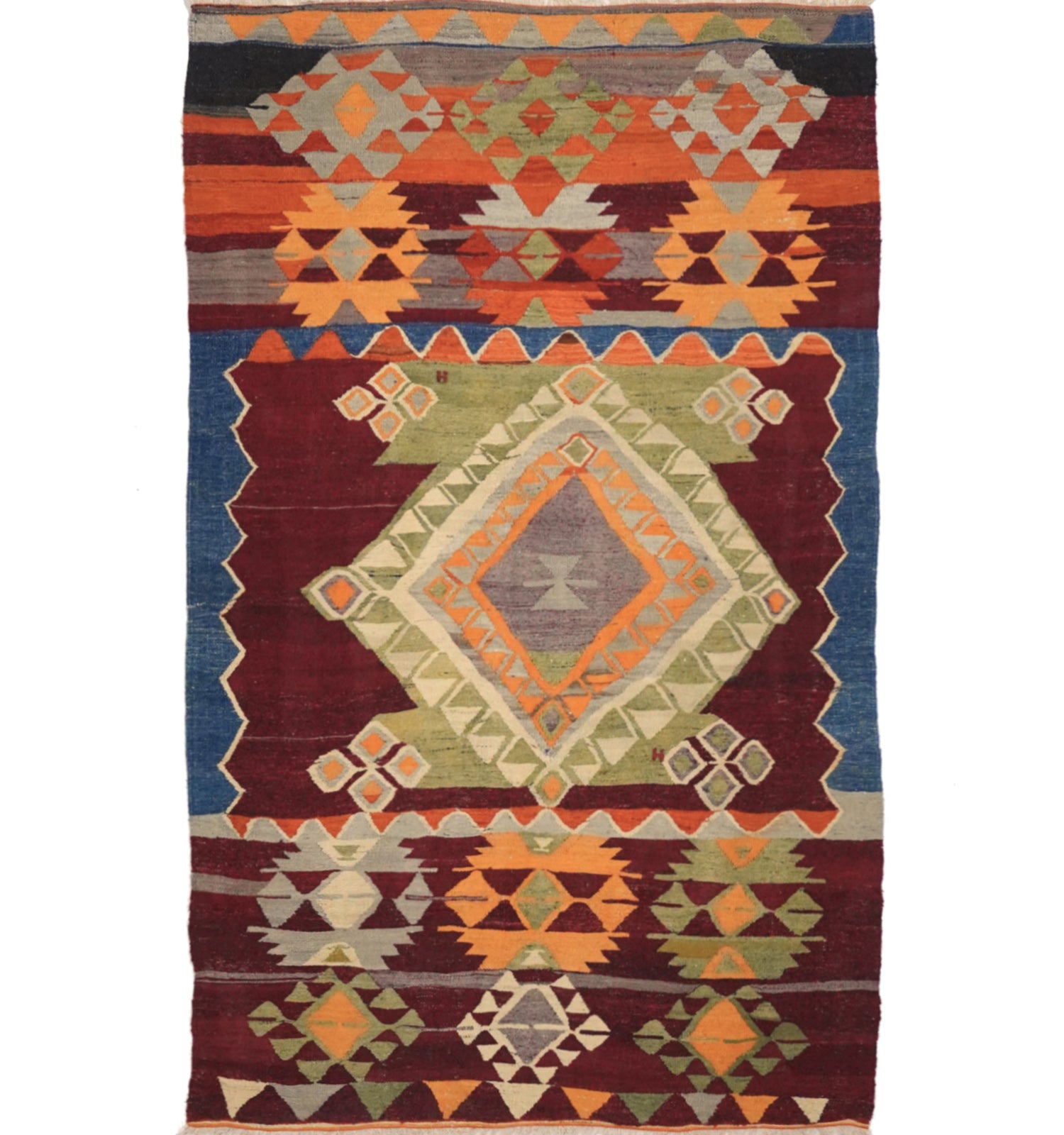 Vue horizontale du kilim Koprubasi 250 x 154 cm – Tapis turc en laine de provenance Koprubasi