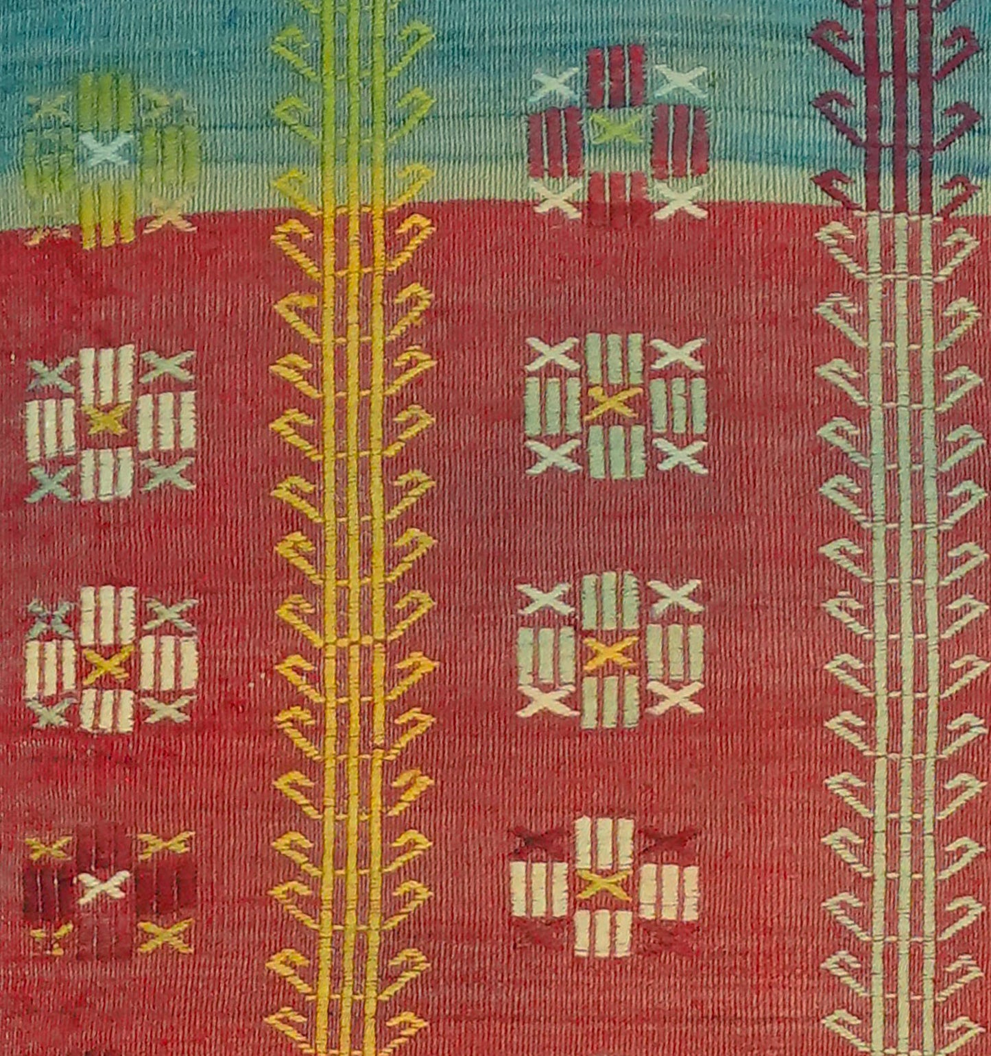 Détail du tissage en laine du kilim Koprubasi tissé à la main (provenance Koprubasi)