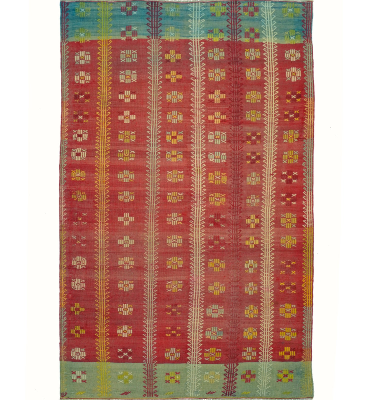 Vue horizontale du kilim Koprubasi 260 x 160 cm – Tapis turc en laine de provenance Koprubasi
