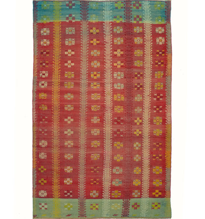 Vue horizontale du kilim Koprubasi 260 x 160 cm – Tapis turc en laine de provenance Koprubasi