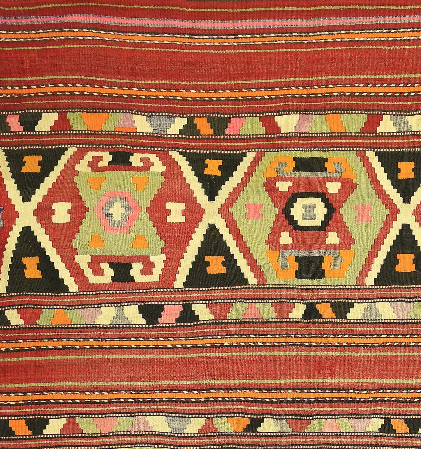 Détail du tissage – Tapis kilim ancien Kozak 258×168 cm, laine naturelle tissée main