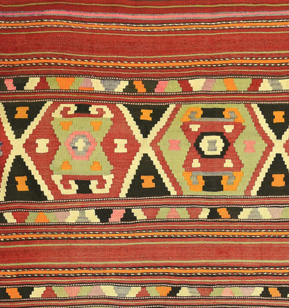 Détail du tissage – Tapis kilim ancien Kozak 258×168 cm, laine naturelle tissée main