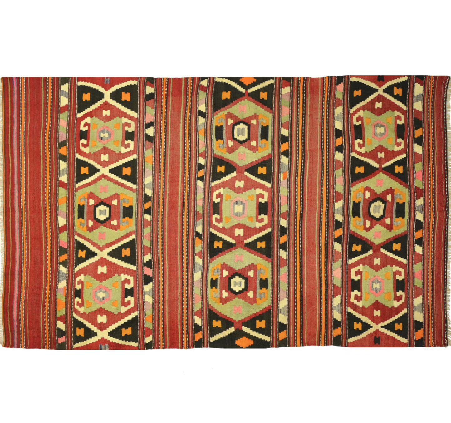 Tapis kilim ancien Kozak 258×168 cm, vue d'ensemble – Laine naturelle, environ 60 ans, Égée