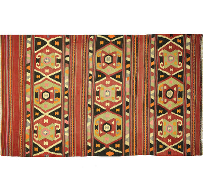 Tapis kilim ancien Kozak 258×168 cm, vue d'ensemble – Laine naturelle, environ 60 ans, Égée