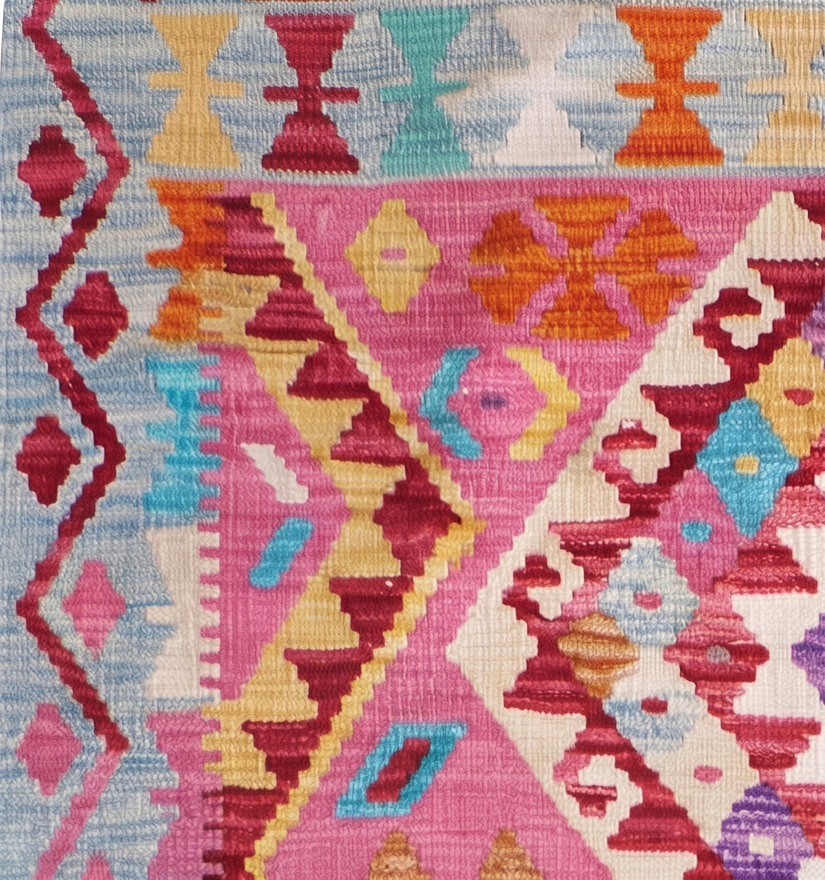 Détail du tissage en laine du kilim Maimana tissé à la main (provenance Maimana)