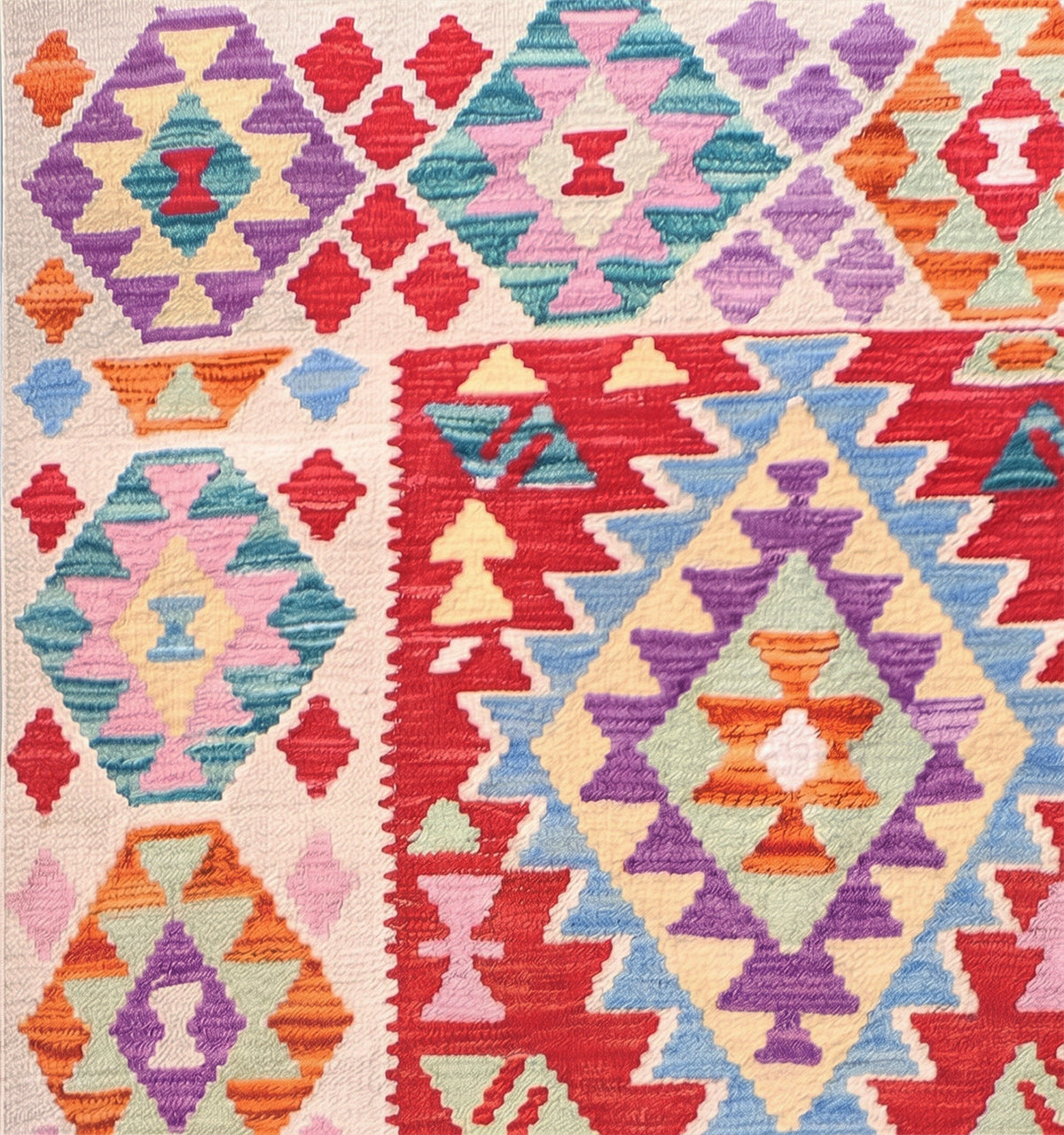 Détail du tissage en laine du kilim Maimana tissé à la main (provenance Maimana)