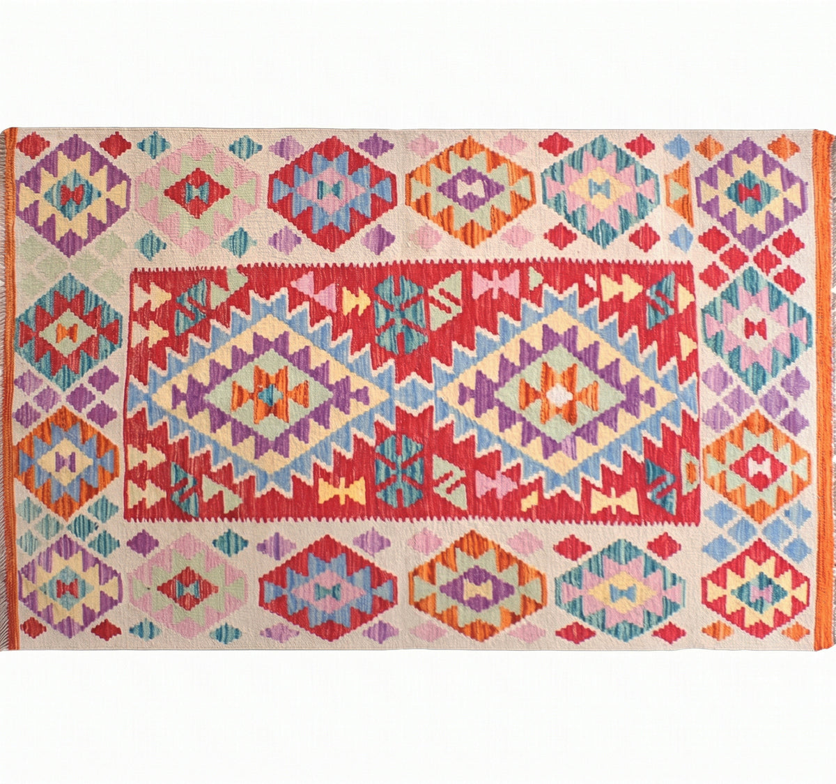 Vue horizontale du kilim Maimana 146 x 100 cm – Tapis turc en laine de provenance Maimana
