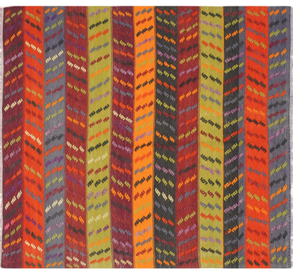 Vue horizontale du kilim Manisa 132 x 130 cm – Tapis turc en laine de provenance Manisa