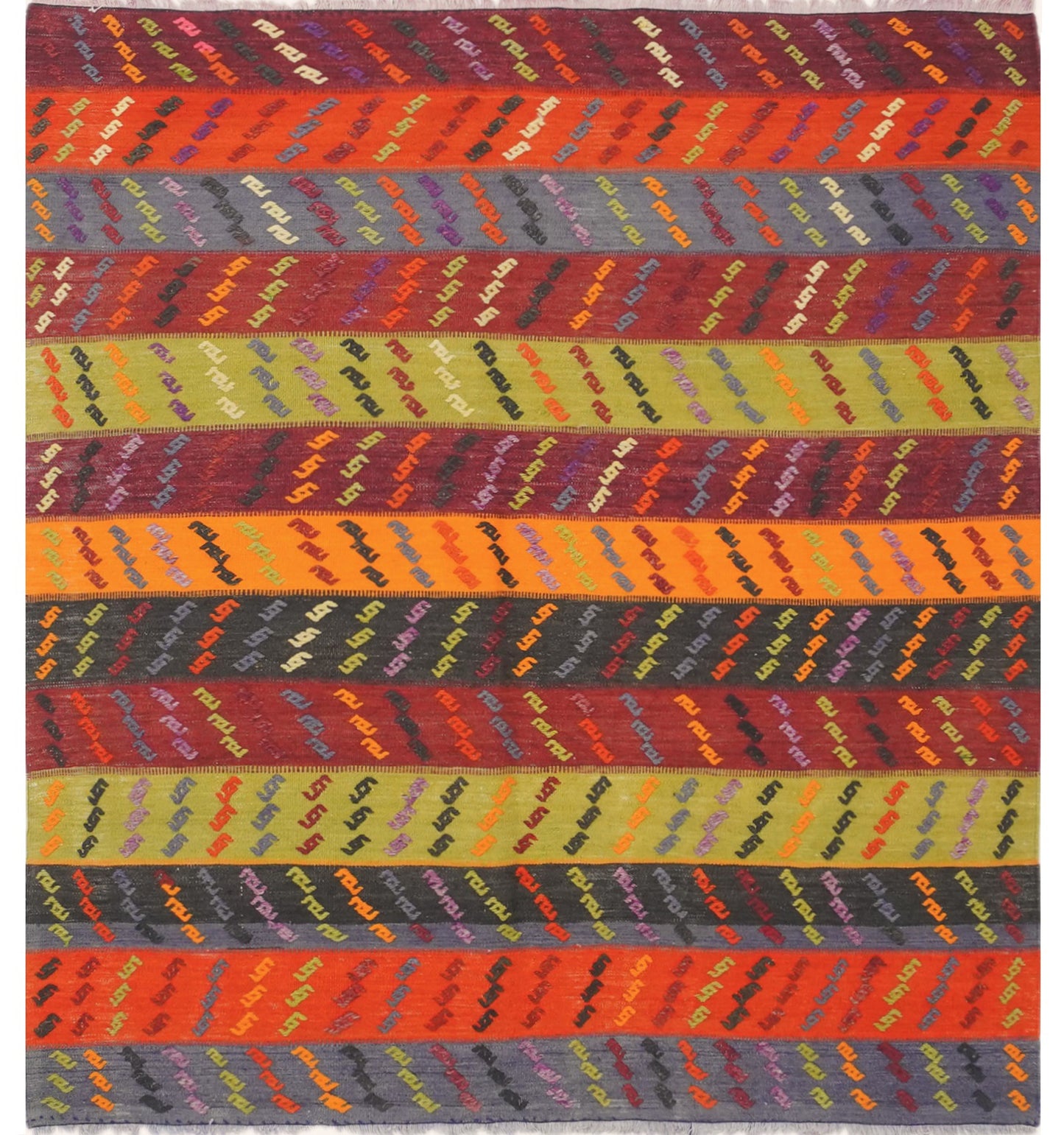 Kilim Manisa 132 x 130 cm – Tapis turc en laine tissé main, provenance Manisa