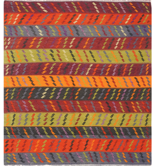 Kilim Manisa 132 x 130 cm – Tapis turc en laine tissé main, provenance Manisa