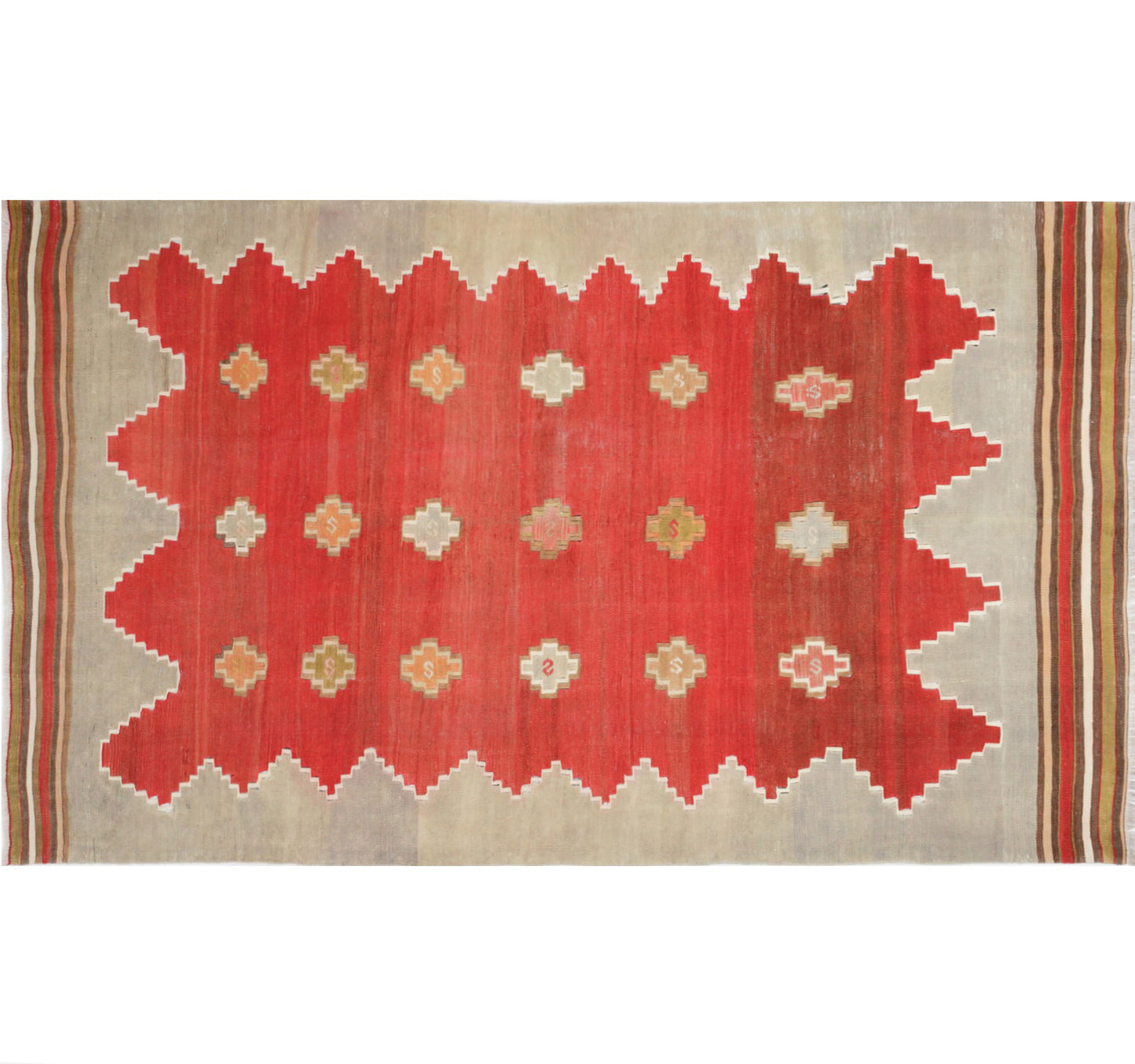 Vue horizontale du kilim Manisa 238 x 152 cm – Tapis turc en laine de provenance Manisa