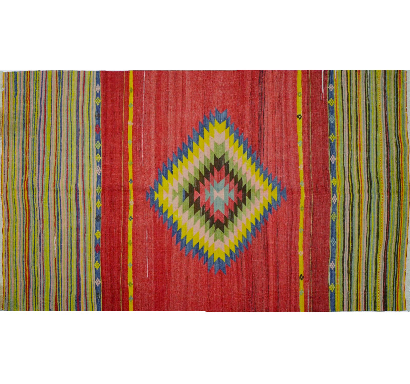 Vue horizontale du kilim Manisa 250 x 150 cm – Tapis turc en laine de provenance Manisa