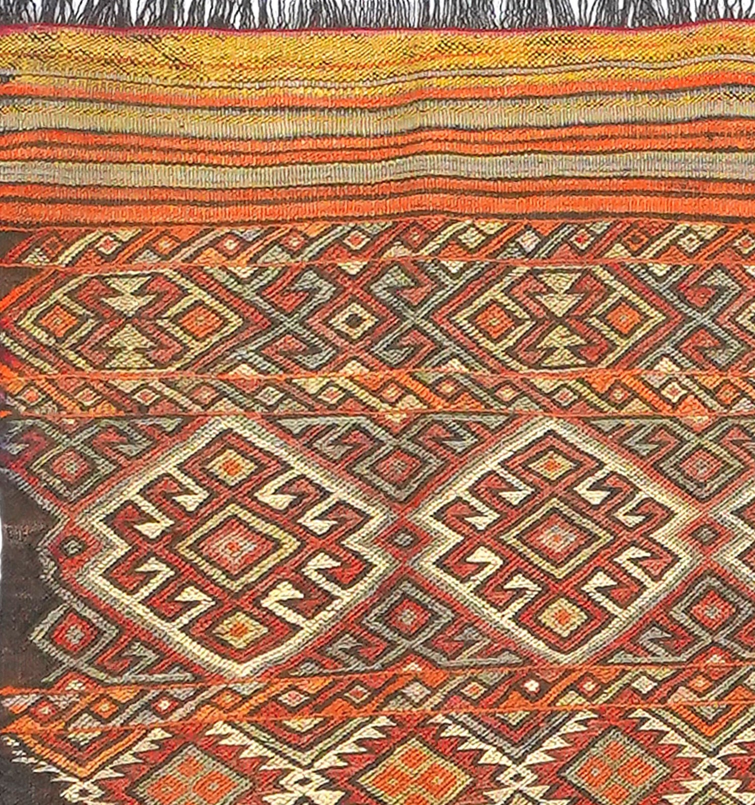 Détail du tissage en laine du kilim Menemenci tissé à la main (provenance Menemenci)