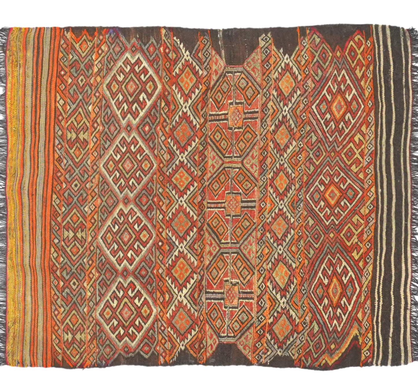 Vue horizontale du kilim Menemenci 105 x 93 cm – Tapis turc en laine de provenance Menemenci