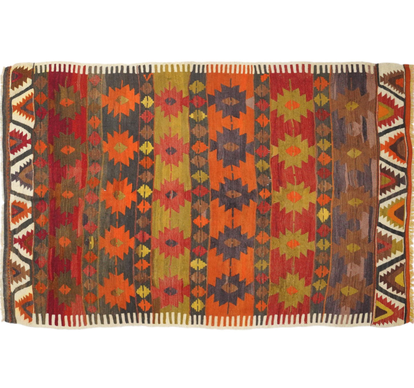 Vue horizontale du kilim Nigde 211 x 133 cm – Tapis turc en laine de provenance Nigde