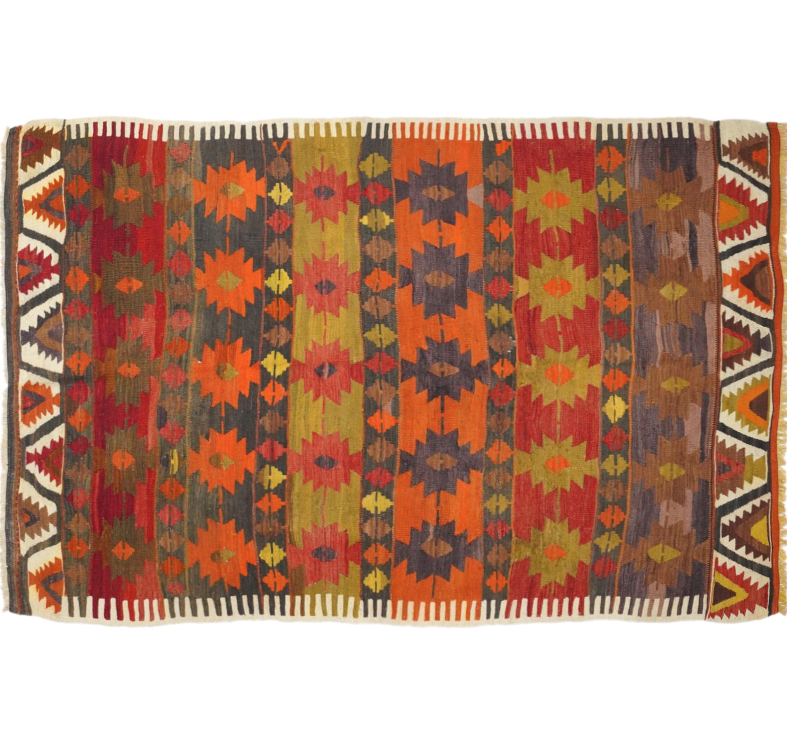 Vue horizontale du kilim Nigde 211 x 133 cm – Tapis turc en laine de provenance Nigde