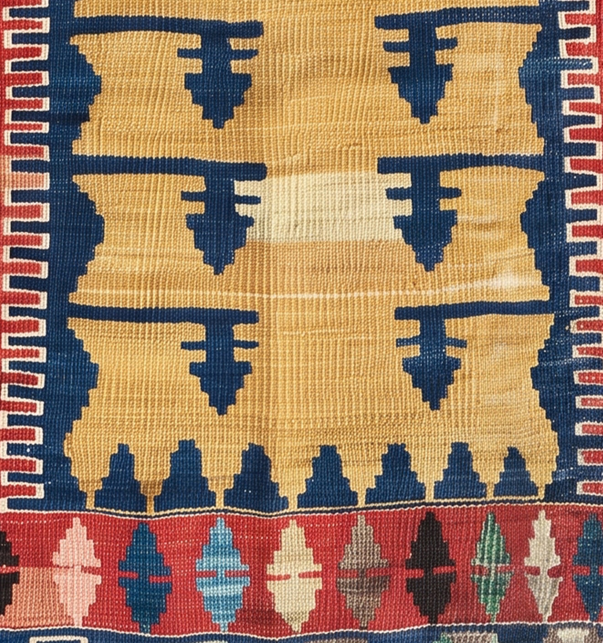 Détail du tissage en laine du kilim Obruk tissé à la main (provenance Obruk)