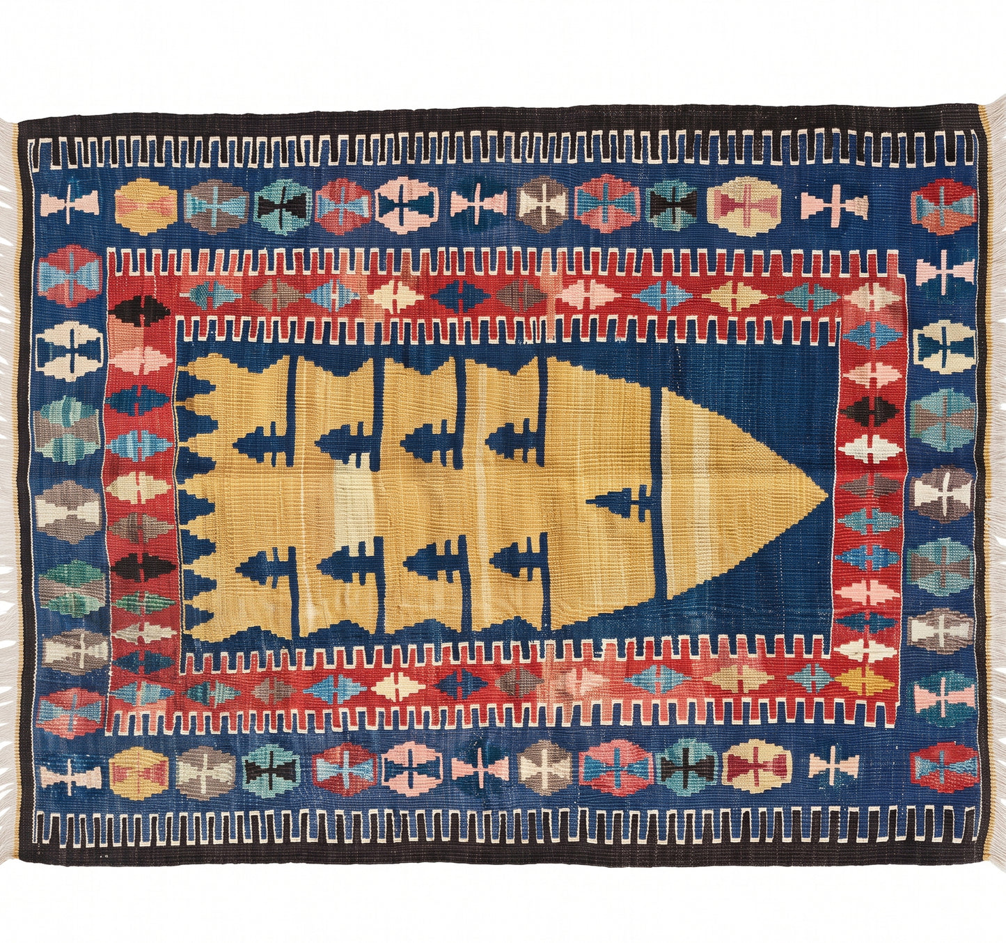Vue horizontale du kilim Obruk 115 x 92 cm – Tapis turc en laine de provenance Obruk
